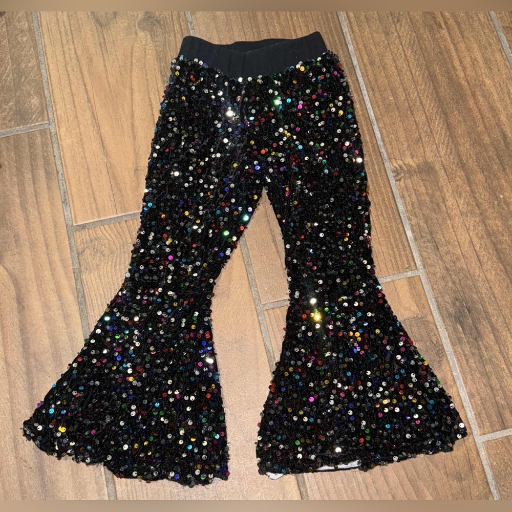 Black Multicolor sequin Bell Bottoms- Girls Flare Pants